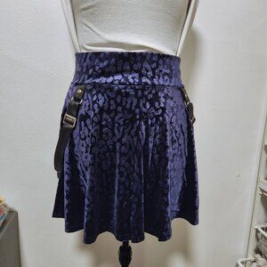 purple velvet skater skirt with faux leather straps